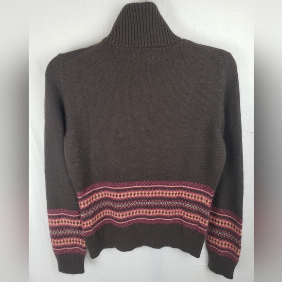Ann Taylor Brown Lambswool Blend Turtleneck Sweater with Pink Accents Sz S - Picture 4 of 9